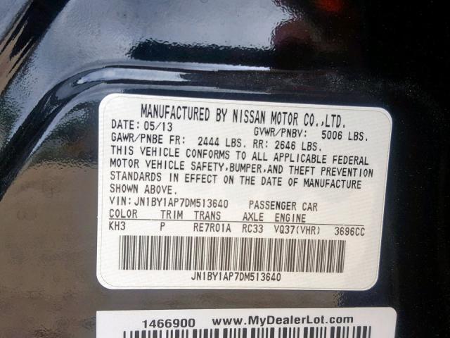 JN1BY1AP7DM513640 - 2013 INFINITI M37 BLACK photo 10