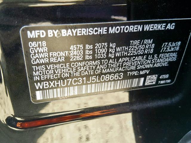 WBXHU7C31J5L08663 - 2018 BMW X1 SDRIVE2 BLACK photo 10