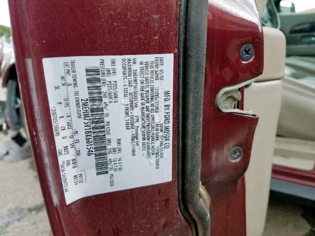 2MEHM75V18X601546 - 2008 MERCURY GRAND MARQ MAROON photo 10