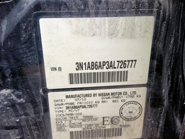 3N1AB6AP3AL726777 - 2010 NISSAN SENTRA 2.0 BLACK photo 10