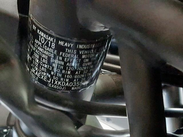 JKAEXEJ1XKDA03552 - 2019 KAWASAKI EX650 J შავი ფოტო 10
