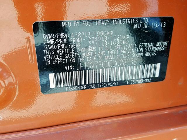 JF1GV7F60DG028338 - 2013 SUBARU IMPREZA WR ORANGE photo 10