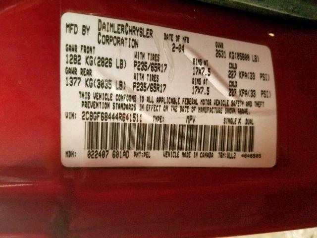 2C8GF68444R641511 - 2004 CHRYSLER PACIFICA MAROON photo 10