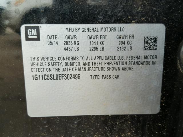 1G11C5SL0EF302496 - 2014 CHEVROLET MALIBU 1LT BLACK photo 10