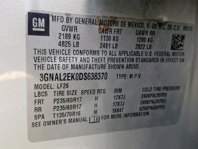 3GNAL2EK0DS638370 - 2013 CHEVROLET CAPTIVA LS 银色 照片 10