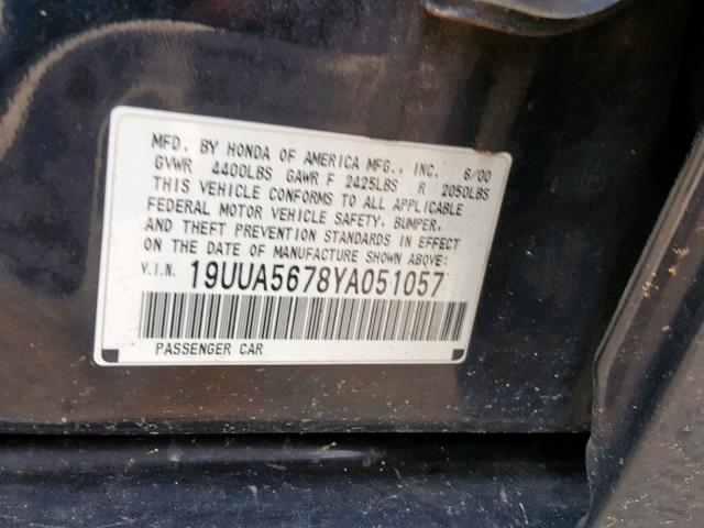 19UUA5678YA051057 - 2000 ACURA 3.2TL BLACK photo 10