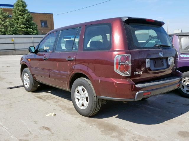 5FNYF181X7B026640 - 2007 HONDA PILOT LX MAROON photo 3