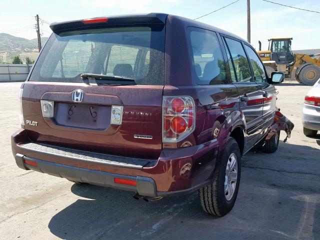 5FNYF181X7B026640 - 2007 HONDA PILOT LX MAROON photo 4