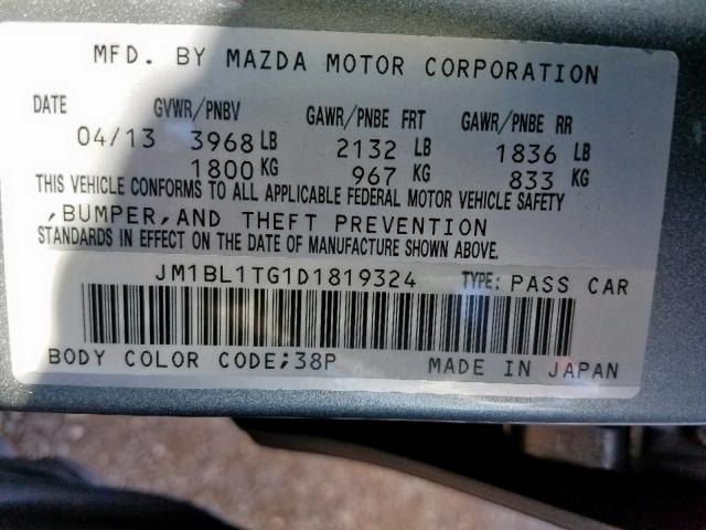 JM1BL1TG1D1819324 - 2013 MAZDA 3 I GRAY photo 10