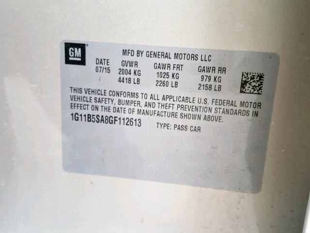 1G11B5SA8GF112613 - 2016 CHEVROLET MALIBU LIM 金色 照片 10