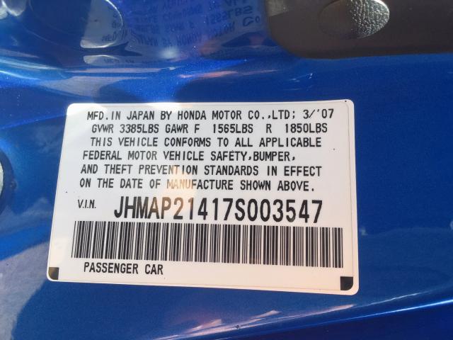 JHMAP21417S003547 - 2007 HONDA S2000 BLUE photo 10