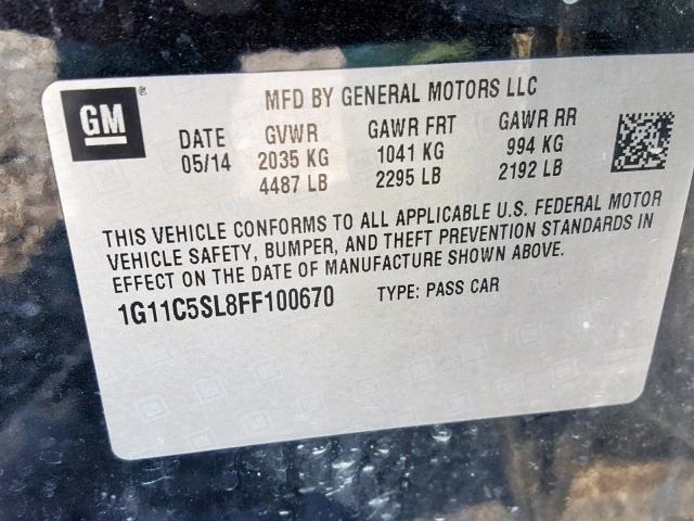 1G11C5SL8FF100670 - 2015 CHEVROLET MALIBU 1LT BLACK photo 10