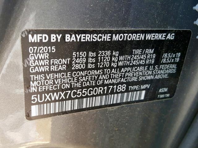 5UXWX7C55G0R17188 - 2016 BMW X3 XDRIVE3 SILVER photo 10