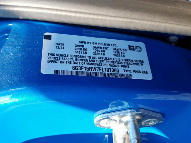 6G3F15RW7FL107360 - 2015 CHEVROLET SS BLUE photo 10