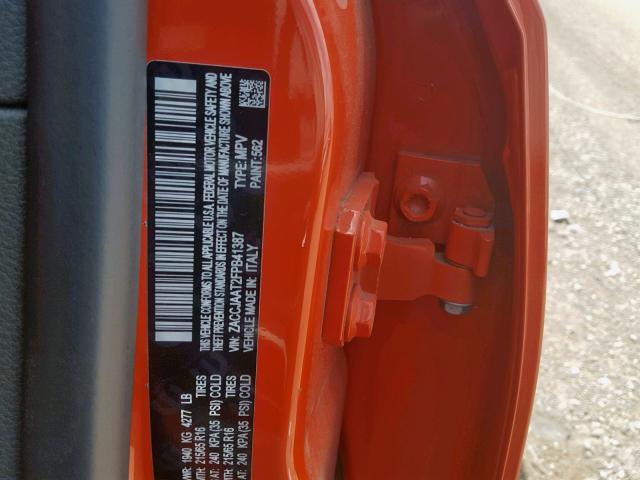 ZACCJAAT2FPB41387 - 2015 JEEP RENEGADE S ORANGE photo 10