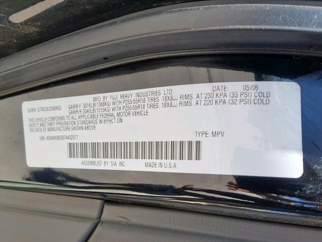 4S4WX86D974402077 - 2007 SUBARU B9 TRIBECA BLACK photo 10