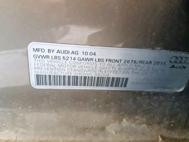 WAUDG74F25N064701 - 2005 AUDI A6 3.2 QUA GOLD photo 10