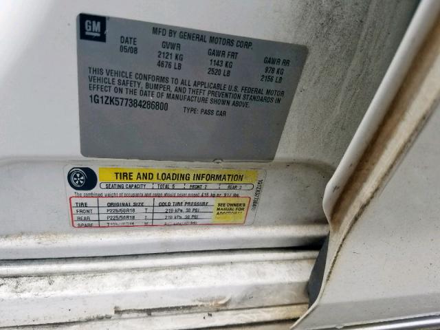 1G1ZK577384286800 - 2008 CHEVROLET MALIBU LTZ თეთრი ფოტო 10