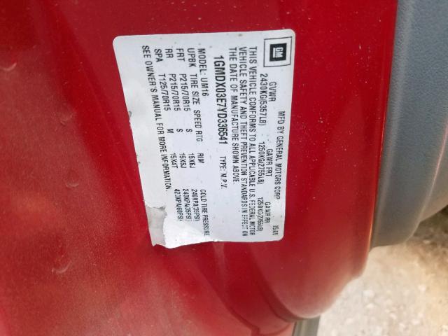 1GMDX03E7YD336541 - 2000 PONTIAC MONTANA RED photo 10