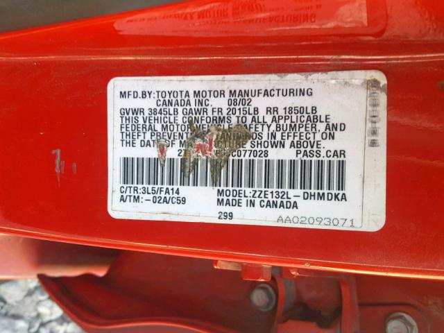 2T1KR32E53C077028 - 2003 TOYOTA MATRIX 红色 照片 10