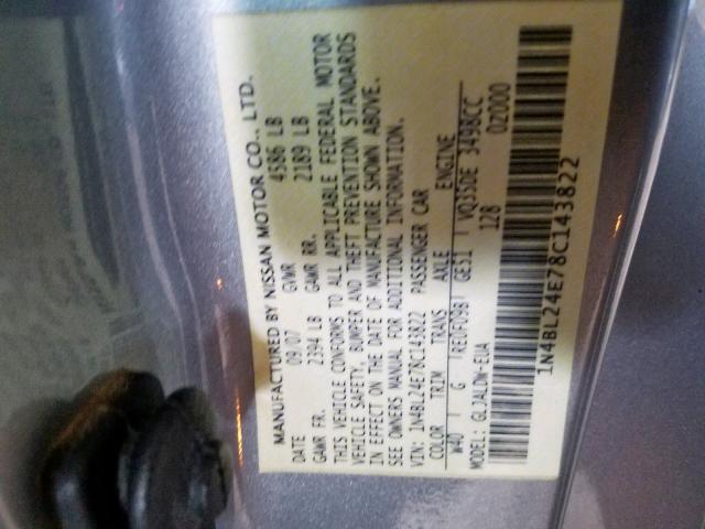 1N4BL24E78C143822 - 2008 NISSAN ALTIMA 3.5 GRAY photo 10