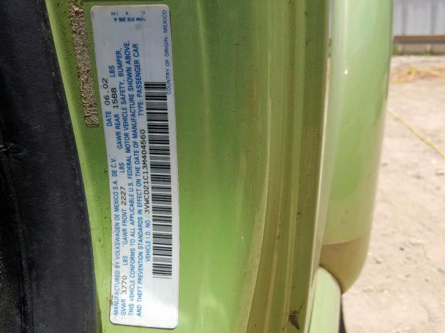 3VWCD21C13M404560 - 2003 VOLKSWAGEN NEW BEETLE მწვანე ფოტო 10