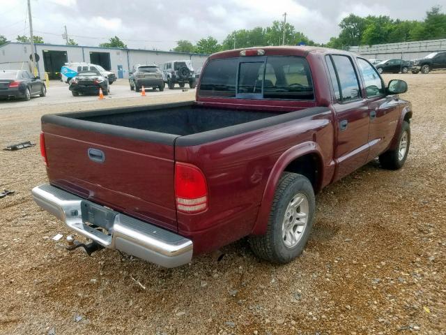 1B7HL48N82S725449 - 2002 DODGE DAKOTA QUA BURGUNDY photo 4