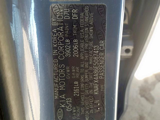 KNAFX4A86E5087413 - 2014 KIA FORTE EX BLUE photo 10