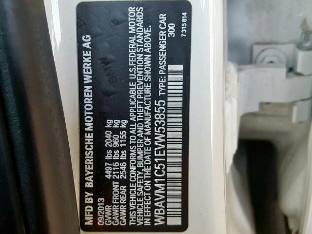 WBAVM1C51EVW53855 - 2014 BMW X1 SDRIVE2 WHITE photo 10