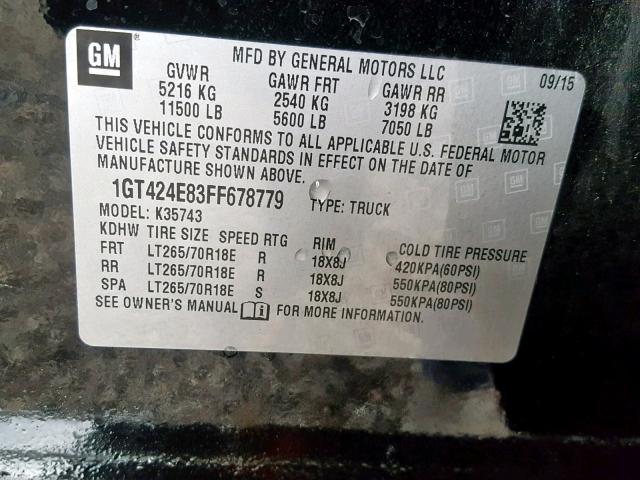 1GT424E83FF678779 - 2015 GMC SIERRA K35 BLACK photo 10