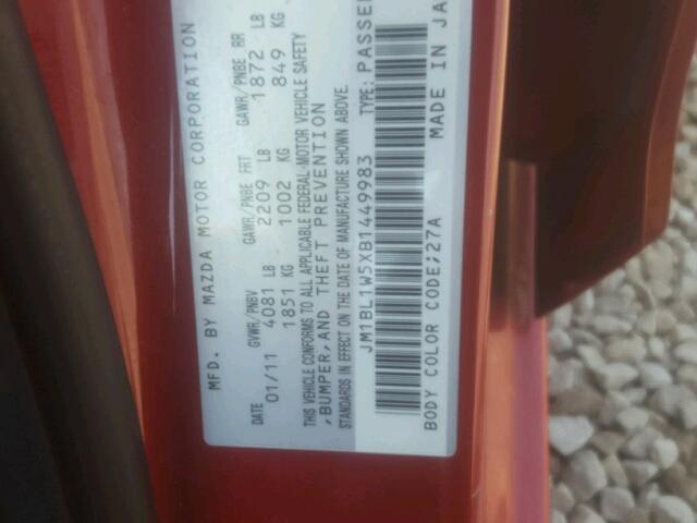 JM1BL1W5XB1449983 - 2011 MAZDA 3 S RED photo 10