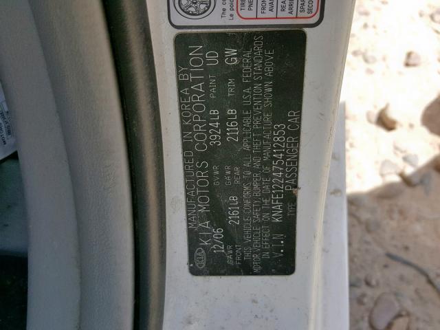 KNAFE122475412853 - 2007 KIA SPECTRA EX WHITE photo 10