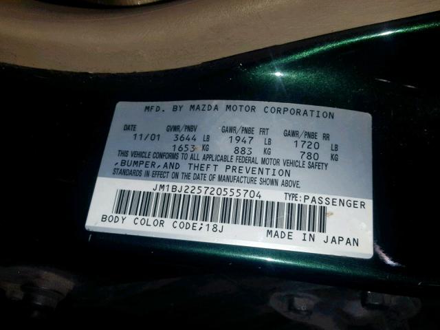 JM1BJ225720555704 - 2002 MAZDA PROTEGE DX GREEN photo 10