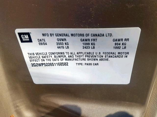 2G2WP522651168582 - 2005 PONTIAC GRAND PRIX GOLD photo 10