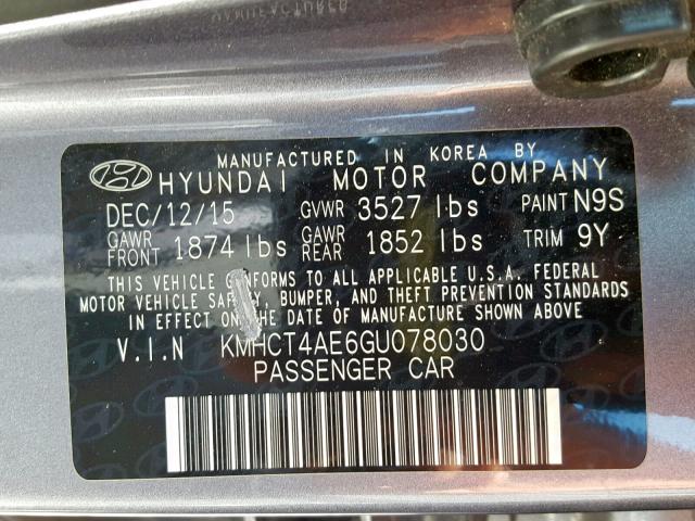 KMHCT4AE6GU078030 - 2016 HYUNDAI ACCENT SE SILVER photo 10