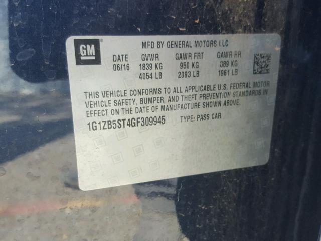 1G1ZB5ST4GF309945 - 2016 CHEVROLET MALIBU LS 蓝色 照片 10