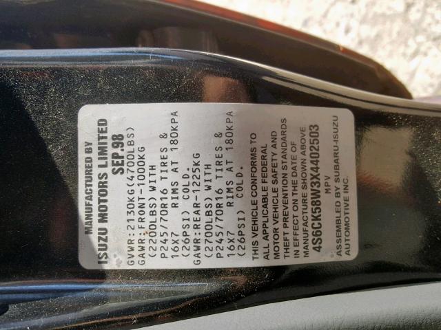 4S6CK58W3X4402503 - 1999 HONDA PASSPORT E 黑色 照片 10