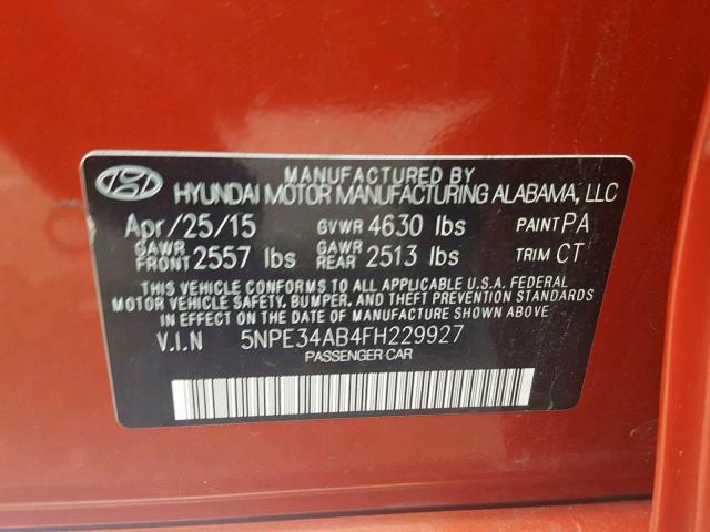 5NPE34AB4FH229927 - 2015 HYUNDAI SONATA SPO ORANGE photo 10