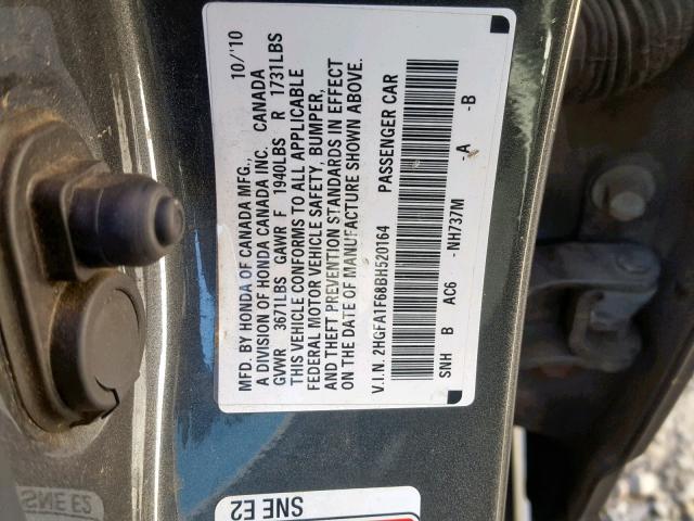 2HGFA1F68BH520164 - 2011 HONDA CIVIC LX-S Grafit foto 10