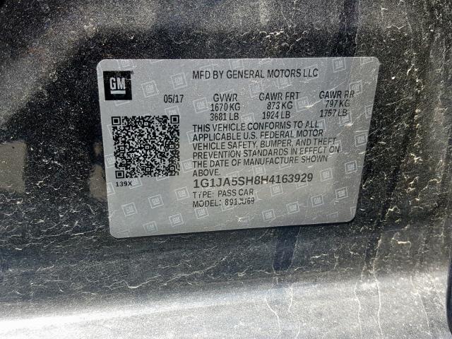 1G1JA5SH8H4163929 - 2017 CHEVROLET SONIC LS GRAY photo 10