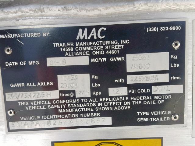 5MAPA4826KA046897 - 2019 MACK TRAILER SILVER photo 10