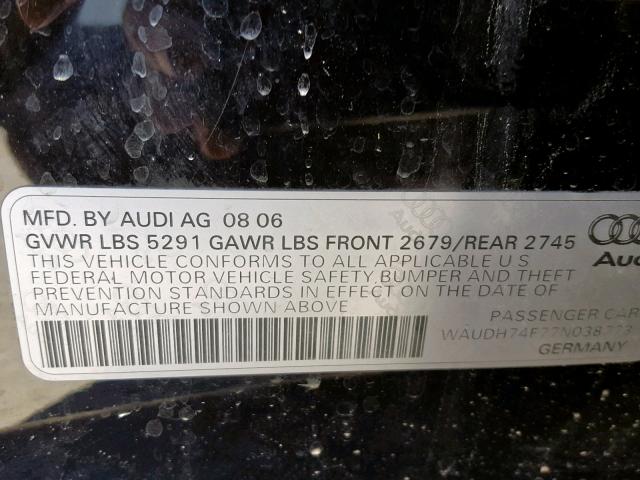 WAUDH74F77N038773 - 2007 AUDI A6 3.2 QUA BLACK photo 10