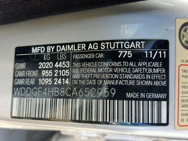 WDDGF4HB8CA652959 - 2012 MERCEDES-BENZ C 250 SILVER photo 10