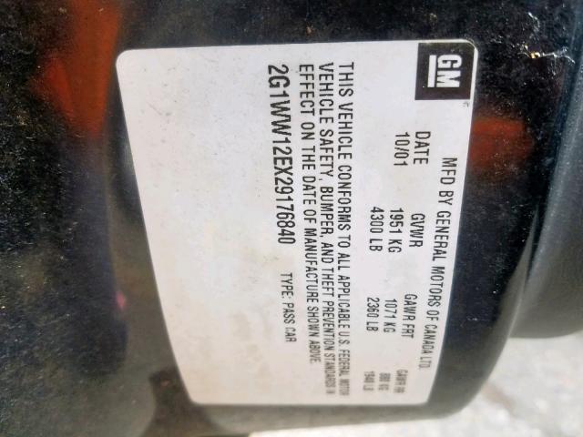 2G1WW12EX29176840 - 2002 CHEVROLET MONTE CARL 黑色 照片 10