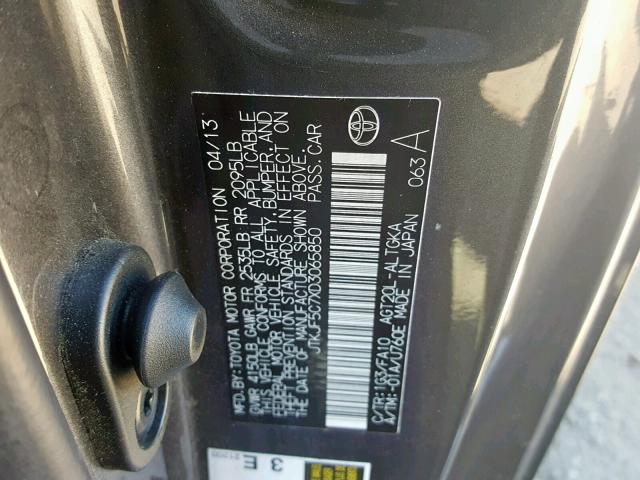 JTKJF5C7XD3065850 - 2013 TOYOTA SCION TC ნაცრისფერი ფოტო 10