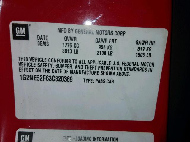 1G2NE52F63C320369 - 2003 PONTIAC GRAND AM S RED photo 10