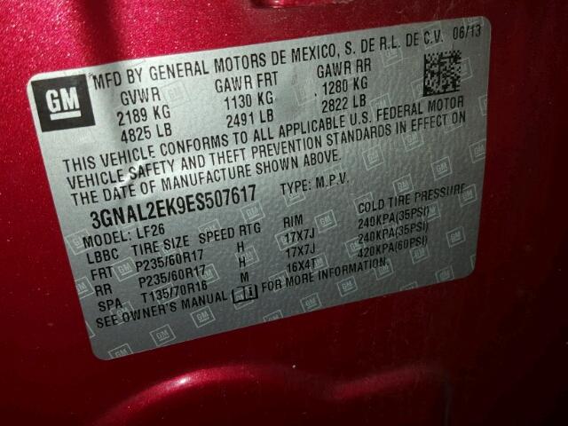 3GNAL2EK9ES507617 - 2014 CHEVROLET CAPTIVA LS 红色 照片 10