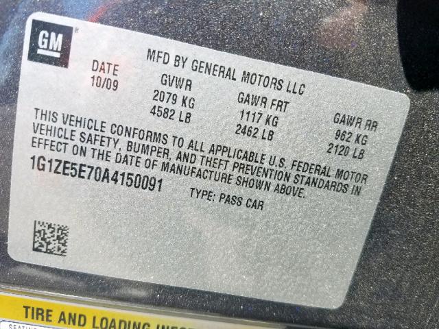 1G1ZE5E70A4150091 - 2010 CHEVROLET MALIBU LTZ ნაცრისფერი ფოტო 10