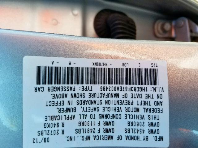 1HGCR3F87EA003496 - 2014 HONDA ACCORD EXL SILVER photo 10