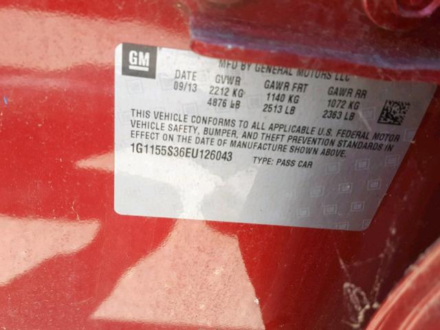 1G1155S36EU126043 - 2014 CHEVROLET IMPALA LTZ RED photo 10